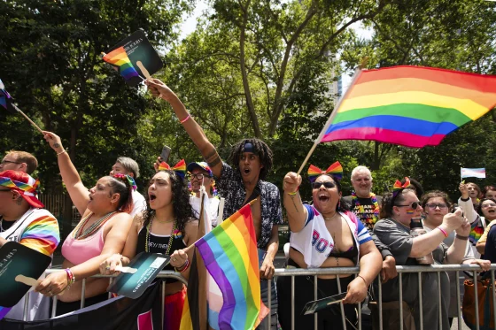 Pride Month celebration with rainbow flags